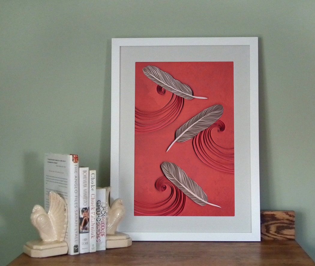 Feathers in the wind paper art print, feather poster, plumage print, hawk feathers print, Owl feather poster