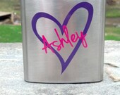 Bridesmaid flask, 6 ounce, stainless steel personalized flask.  Bridesmaid and Maid of honor gift.  Plum and hot pink