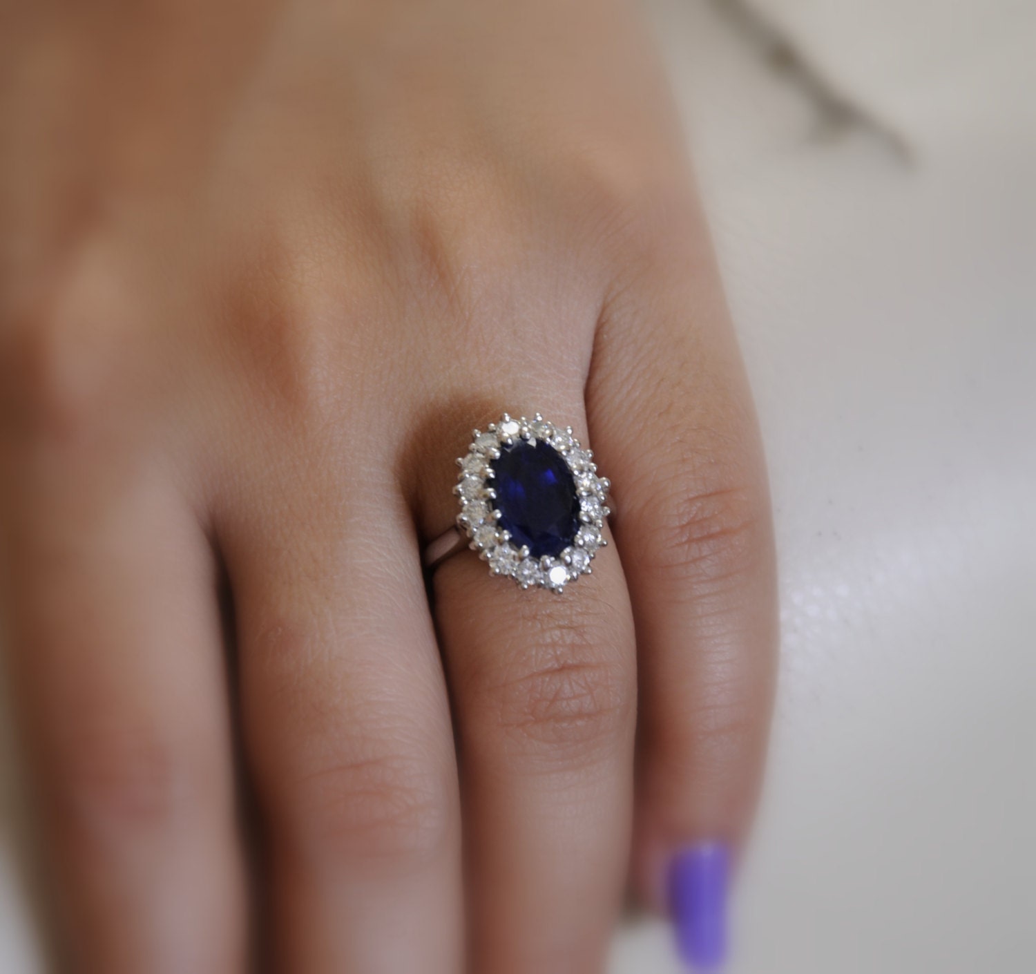 Handmade Princess Diana ring 5.0 carat midnight blue Ceylon Sapphire 1.2 carat diamonds Payment Plan is available.
