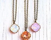 Opal Necklace - Small Pendant Necklace - Pink Bridesmaid Necklace - Peach Bridesmaid - Swarovski Crystal Pendant Necklace - Mashugana