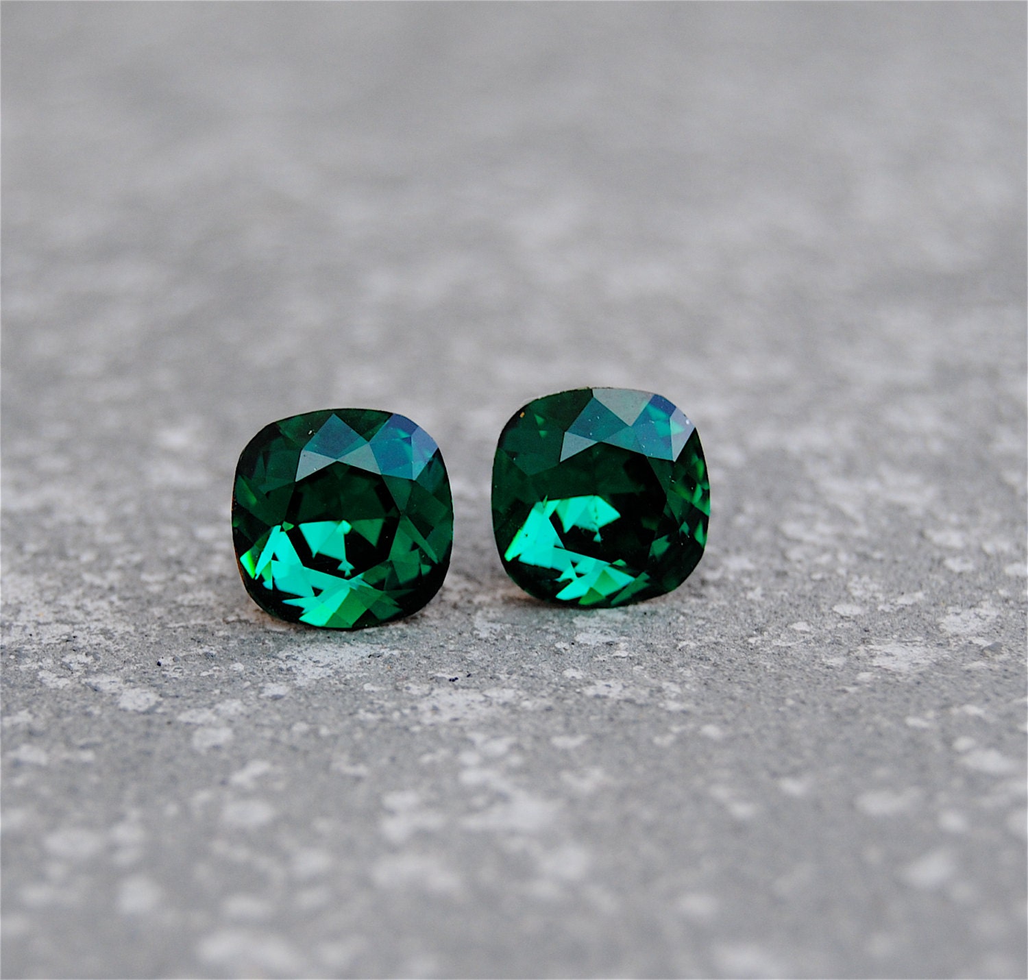 Emerald Earrings - Swarovski Emerald - Emerald Studs - Super Sparklers Square - Vintage Swarovski Crystal Emerald Green Stud Earrings