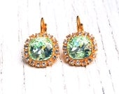 Pastel Green Rhinestone Earrings Lever Back Swarovski Crystal Crisp Celery Green Dangle Earrings Sugar Sparklers - Mashugana