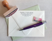 Custom return address stamp SIMPLE SCRIPT with wood handle - calligraphy stamp