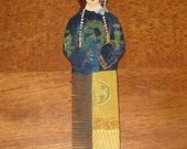 Antique SIGNED Asian / Oriental Wooden Comb / Hand Painted, Handmade / Missing Some Paint / FREE US Shipping