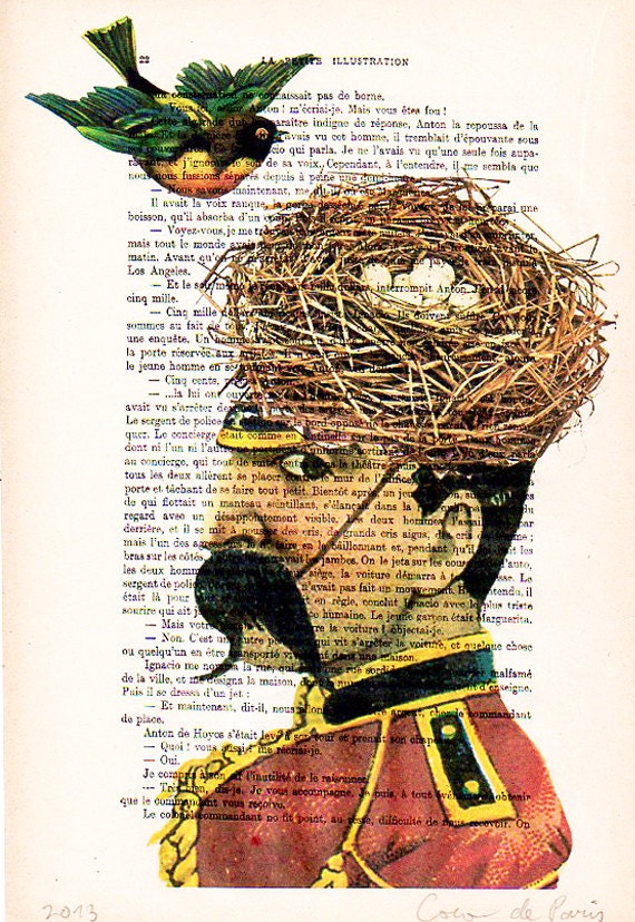 Painted portraits Drawing Illustration Giclee Prints Posters Mixed Media Art Acrylic Painting Holiday Decor Gifts: Birdnest man