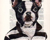 Animal painting, Art Print, Illustration, Frenchie, Art Posters, Boston Terrier, French Bulldog Poster: stripy sportive bulldog