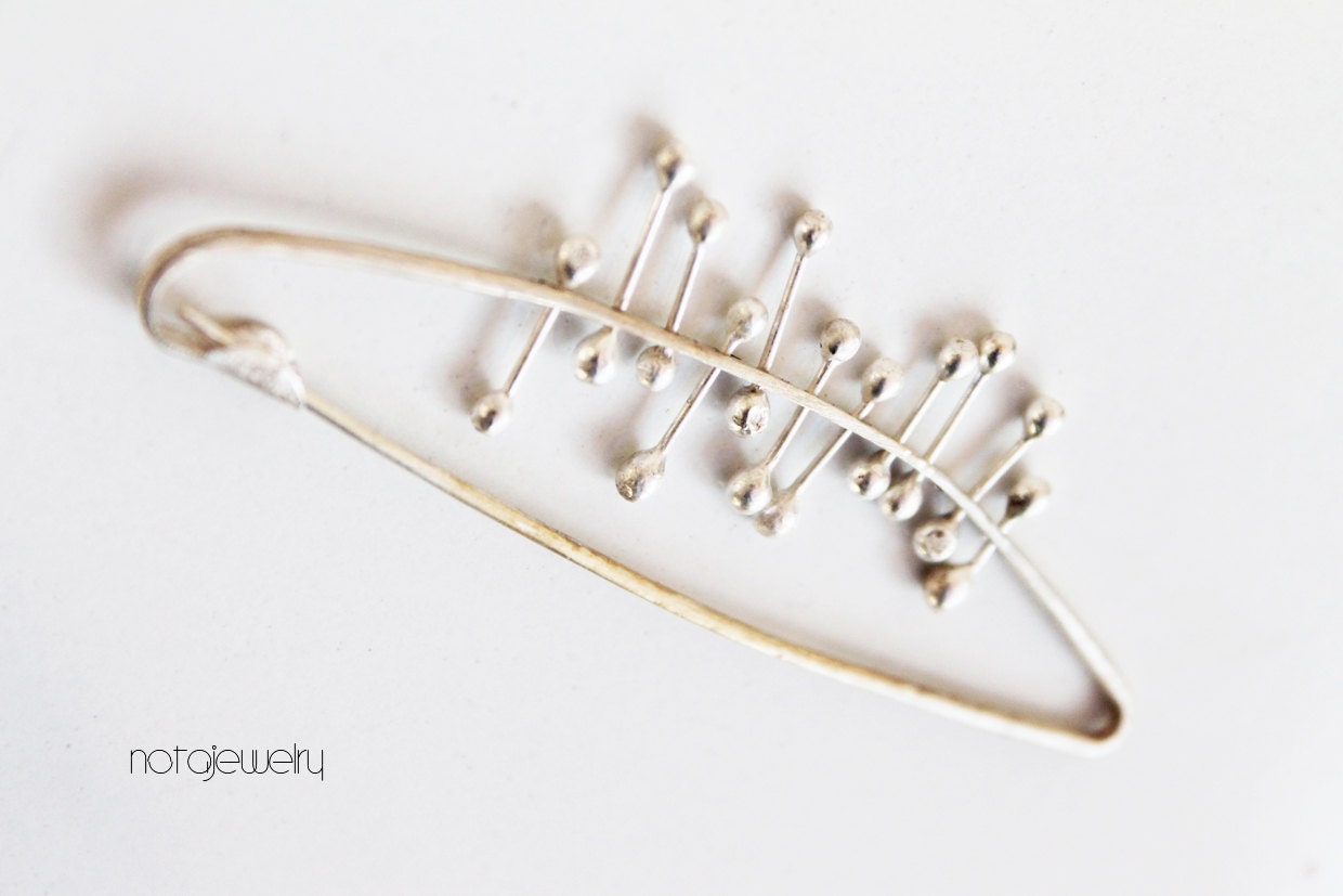 White sweater pin - Modern sterling silver jewelry - Unique silver pin - Contemporary jewelry