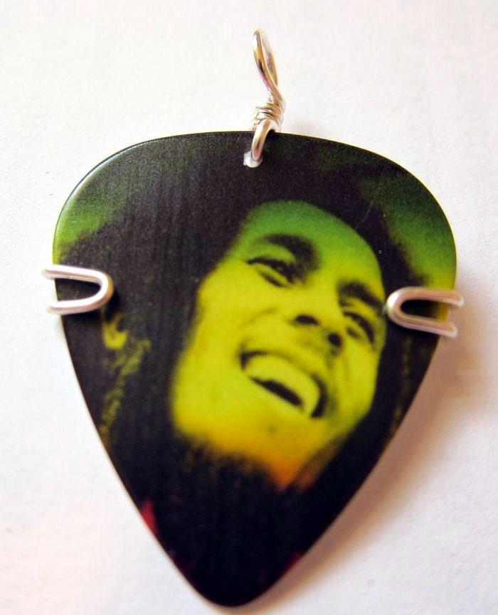 Bob Marley Guitar Pick Pendant - Your choice of necklace, keychain or bookmark