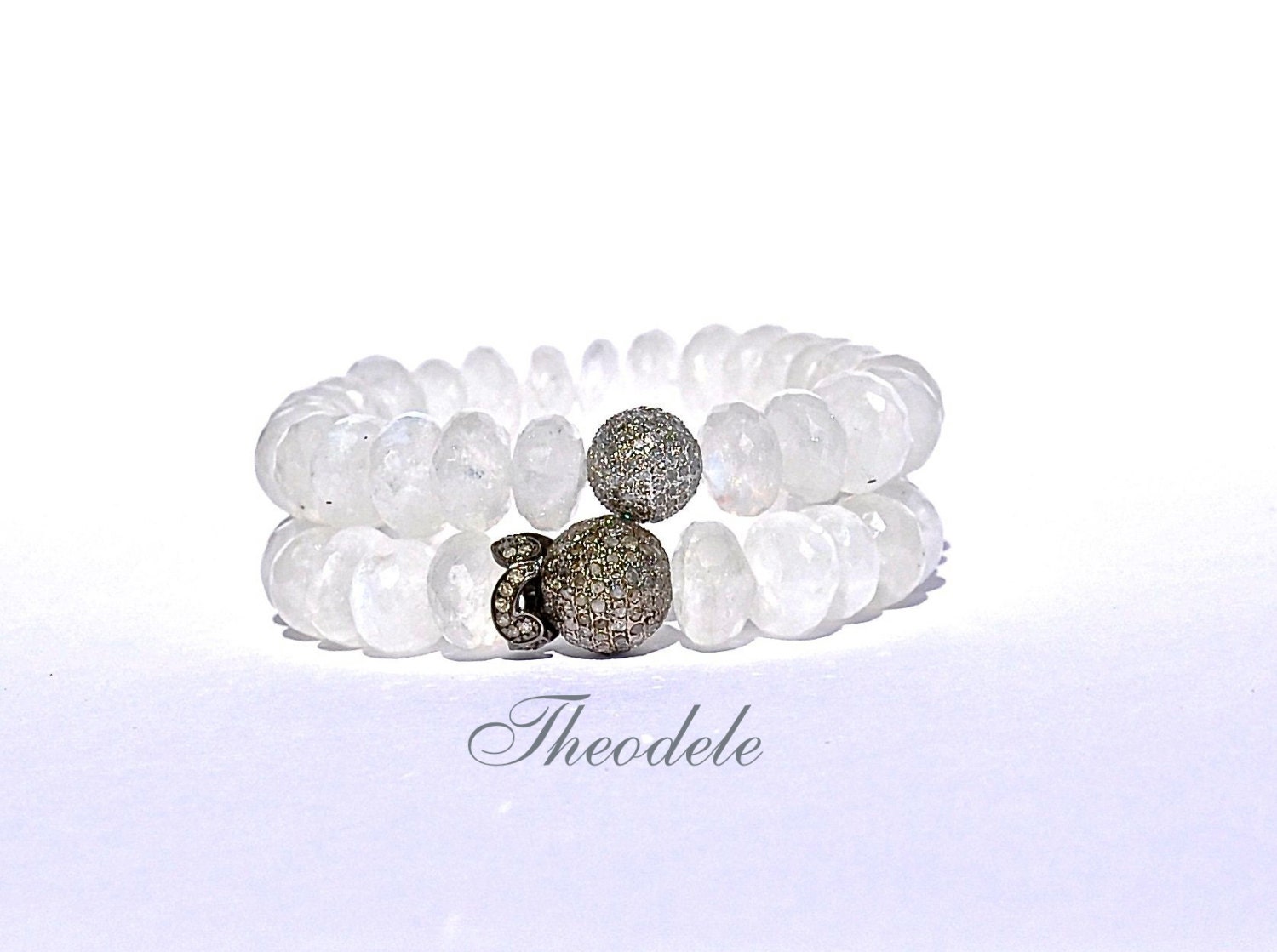 Diamond & Moonstone beaded Bracelet by Theodele.
