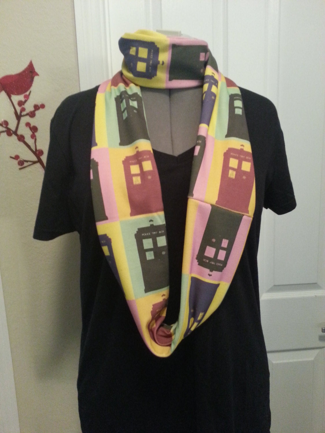 Doctor Who TARDIS multicolored Infinity KNIT scarf - made to order