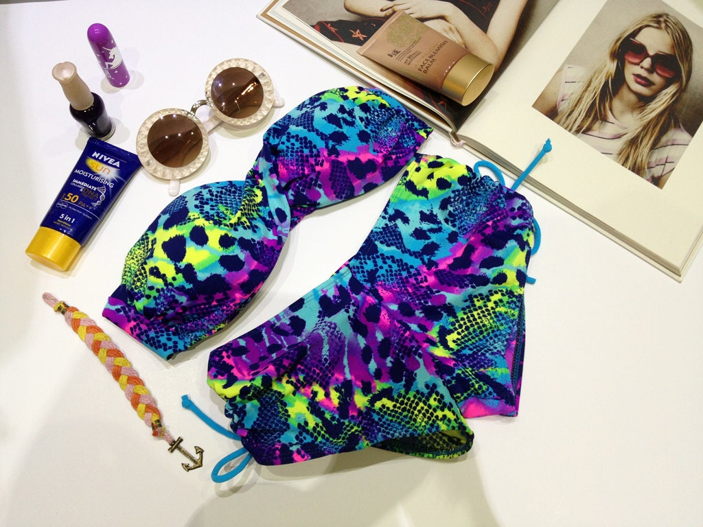 New vintage bikini leopard colorful top and bottoms fashion on summer women set handmade 100%