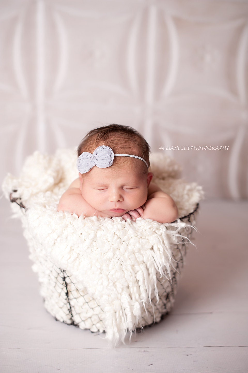 Chiffon Bow Headband  in Gray  - Skinny Elastic - Newborn Baby to Adult