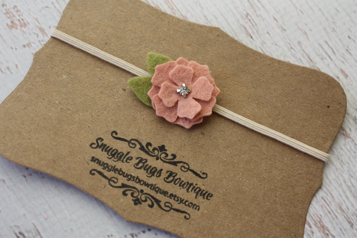 Vintage Pink Baby Headband - Rhinestone Flower Headband - Wool Felt Bitty Bloom  - Newborn Baby to Adult
