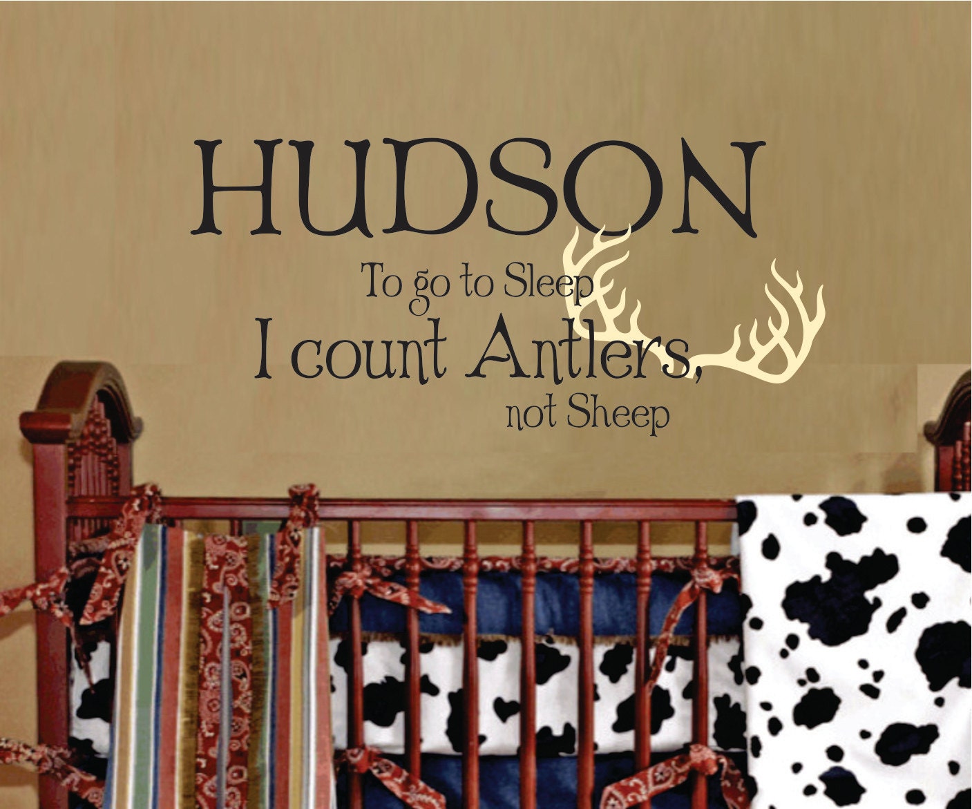To go to sleep I count antlers Boys Wall Decals - Childrens Wall Decal Vinyl Art - Nursery Wall Decal Vinyl Lettering