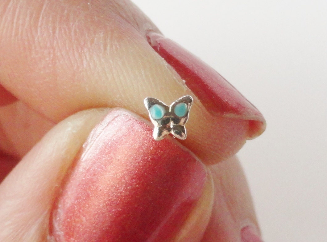 Turquoise Butterfly Nose Stud Ring 925 Nose Piercing