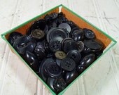 Vintage Variety of Black Buttons Collection - Buttons for Repurposing Upscaling Upcycling - Berry Basket of Supplies - 120 Buttons