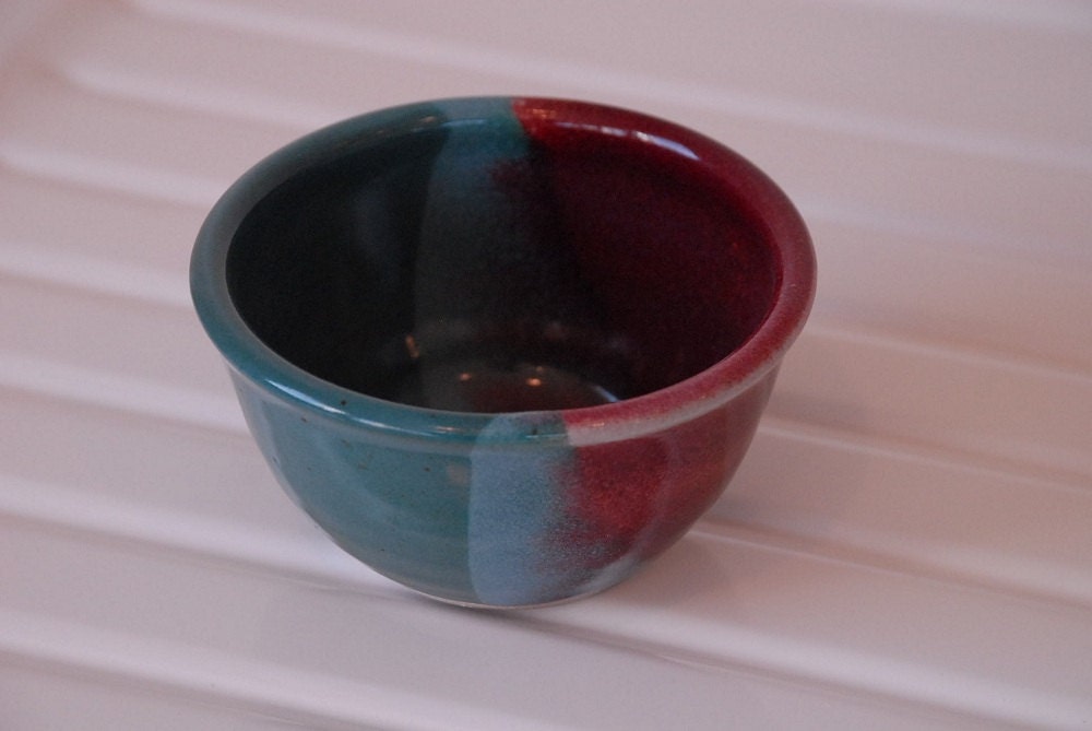 Small Pottery Bowl, Shaving Bowl, Prep Bowl - Turquoise and Red - Hand thrown