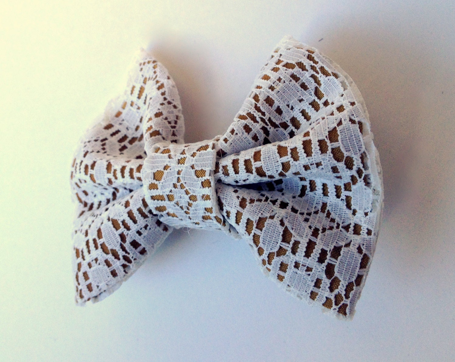 Gold and Cream Lace Bow, Cream and Gold Hair Accessory, Womens Lace Bow, Lace Hair Accessory