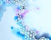 IN BETWEEN- abstract geometric watercolor art print in blue and purple