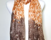 LEOPARD PAISLEY Animal Print Scarf Shawl Wrap Cover Up Summer Fashion Handmade Orange Tan Women's Accessories