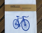 Tea Towel - Screen Printed Cotton Flour Sack Towel - Kitchen Towel - Fixie Bike Dish Towel