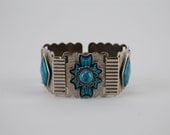 Vintage Faux Turquoise Stone Silver Link Bracelet