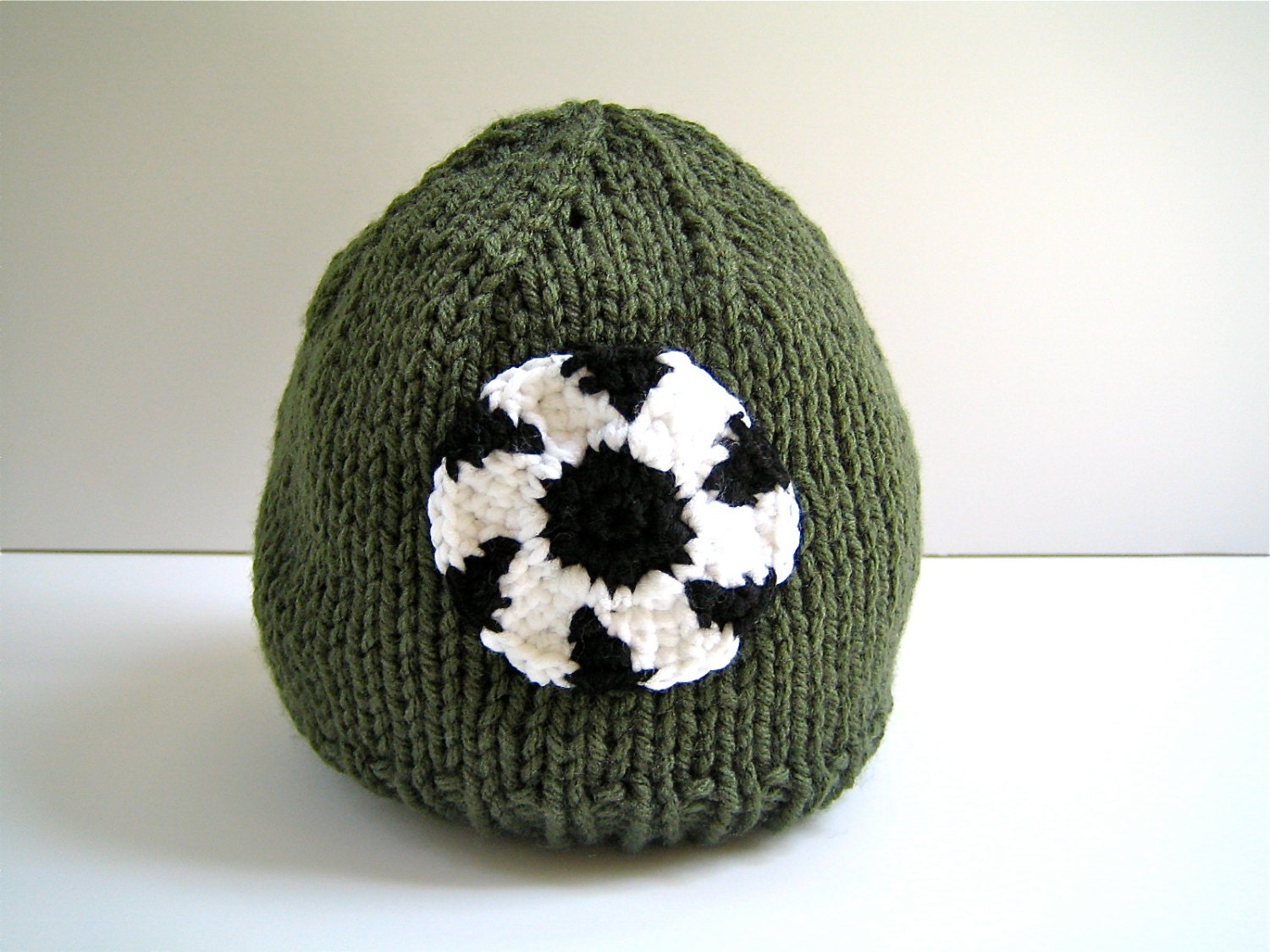 Kids Knit SOCCER Hat in Olive, 6 - 12 Months, Sports Hat, Handknit Children's Hat, Infant hat