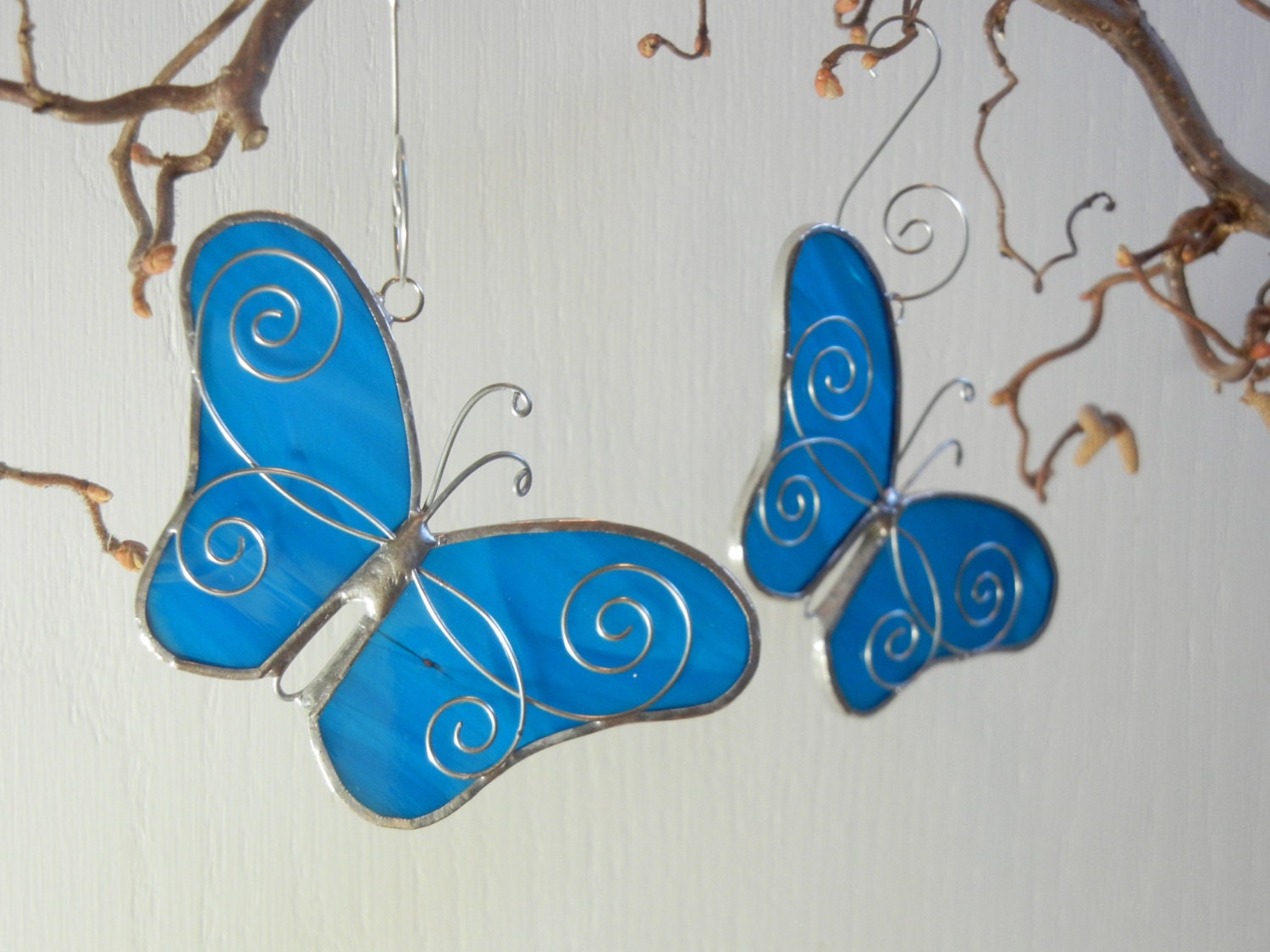 10 Custom BUTTERFLIES - Wedding Party Favors in Deep Aqua Blue Stained Glass or Your Glass Choice