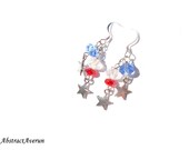 Patriotic Star Earrings - 4th of July, Fireworks - Red, Blue Crystal Rondelle Beads- Chain, Dangle Earrings