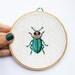 Bug. Beetle. Hands embroidered wall decor. Cross stitch in wooden hoop. Woodland