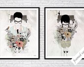 Set of prints, 8x10 Wall art, Illustration of Love couple, Home decor, Set of 2