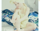 Lemon Lime Bow Girl Halter Romper in Yellow and White Stripe Cotton Spring Summer Collection by Fleur and Dot