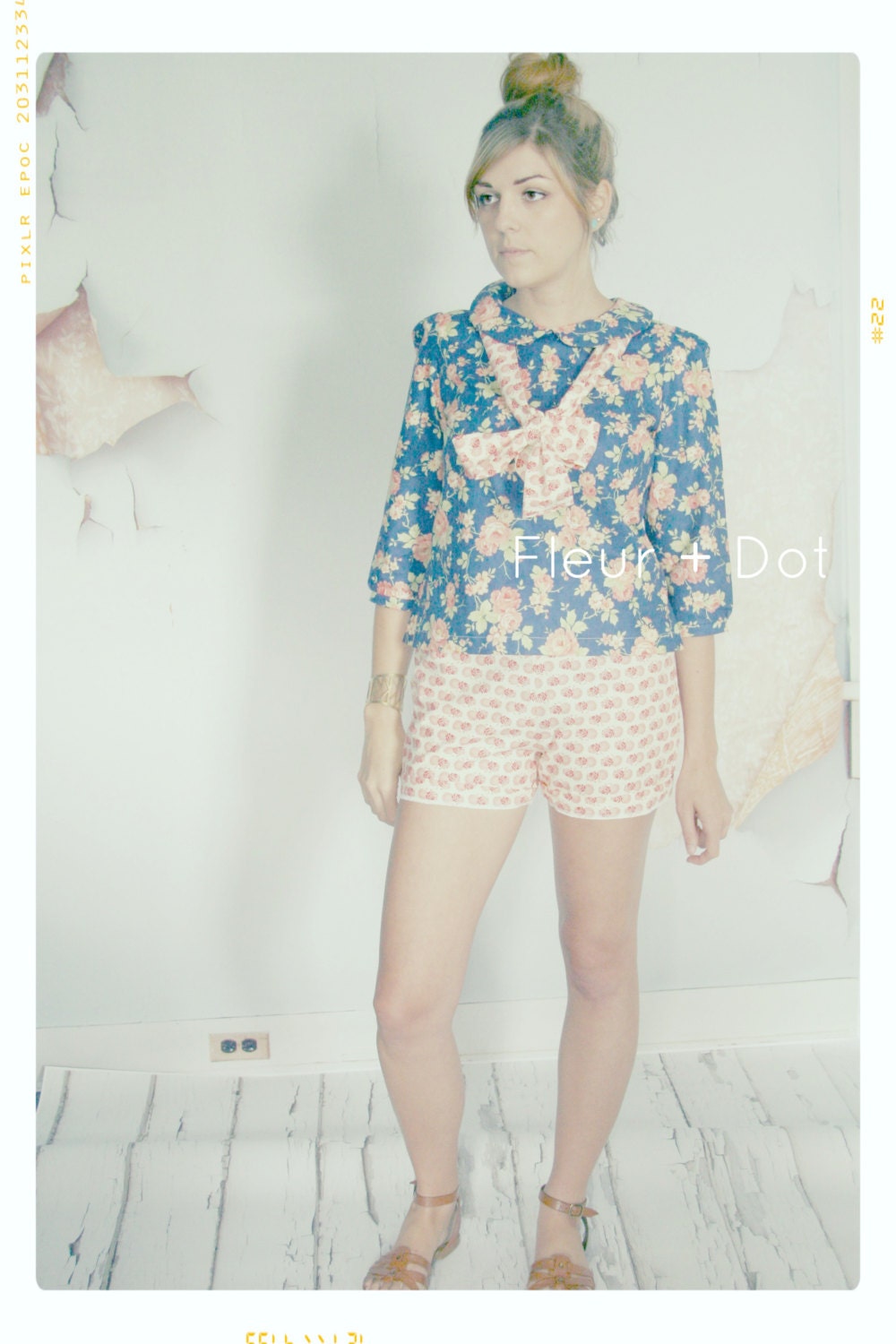 WOMENS Pink Japanese Floral Ruffle Top Shorts with Sash from Fleur and Dot Spring Summer 2013