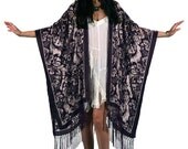 Lavender Brocade Floral Velvet Burnout Gypsy Fringe Kimono Duster
