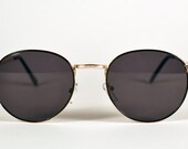 Vintage 80s Black Gold Wire Round Circle Clubmaster Sunglasses