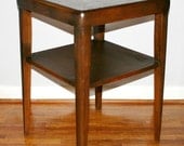 Retro Vintage Mid Century Modern Tall Walnut Wood Side End Table Tray Table Tapered Legs
