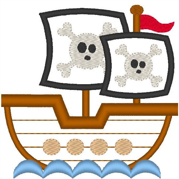 Pirate Ship - Embroidery Machine Applique Design - 3 Sizes