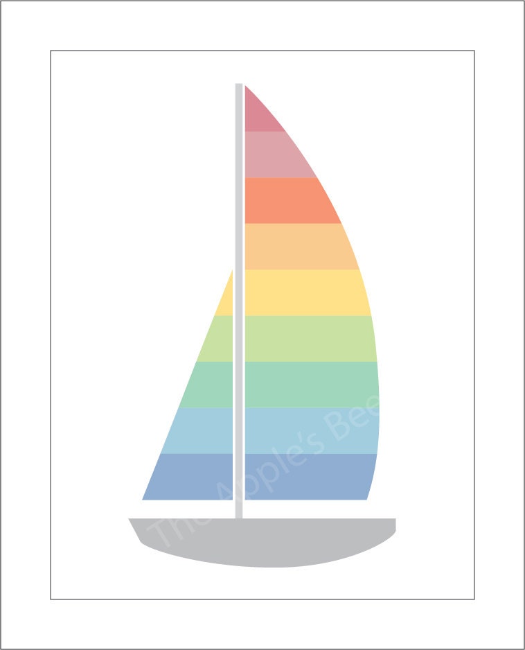 Children Decor Pastel Sailboat Print 8.5x11 on Art Paper