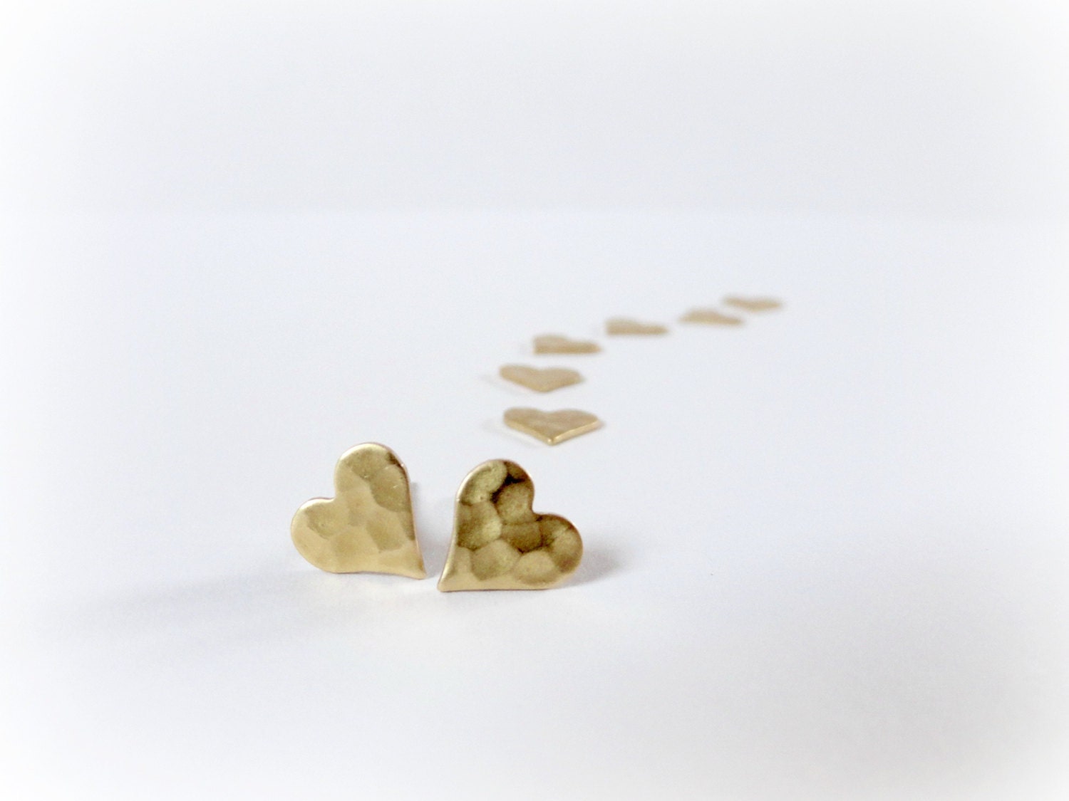 Golden Hearts - small post earrings - tiny Raw Brass gold studs gift for her Valentine idea everyday jewelry