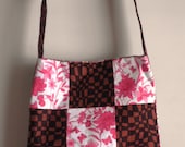 Chocolate Brown and Fuchsia-Pink Floral Nine-Patch Bag