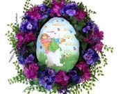 Easter Bunny Rabbit Spring Rustic LIGHT UP Door Wreath Hydrangea Lily Grapevine Twig Wreath Home Decor Floral Arrangement