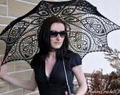 BLACK crochet umbrella,  victorian lace parasol, goth lady or young sexy girl, photo session accesory, steampunk, gothic, READYtoSHIP