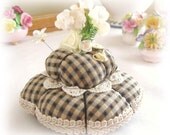 Pincushion Handmade Soft Sculpture BLACK Check Double Handcrafted CharlotteStyle Needlecraft