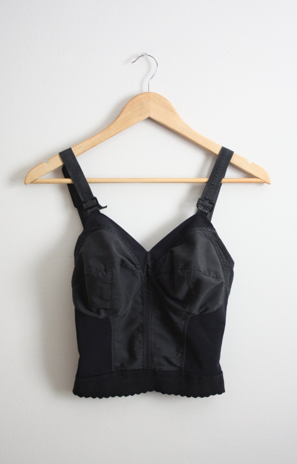 Vintage 60s Black Bullet Bra Corset. Black Bra Bustier. Pin Up. Size 36D