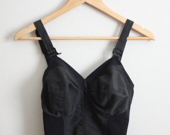 Vintage 60s Black Bullet Bra Corset. Black Bra Bustier. Pin Up. Size 36D