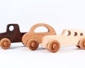 three wooden toy cars - an all natural keepsake gift set for baby and toddler - organically finished hardwood toy truck, racer, and love bug