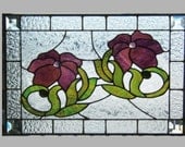 Beveled stained glass window panel Art Nouveau purple flower stained glass panel window hanging stained glass flower