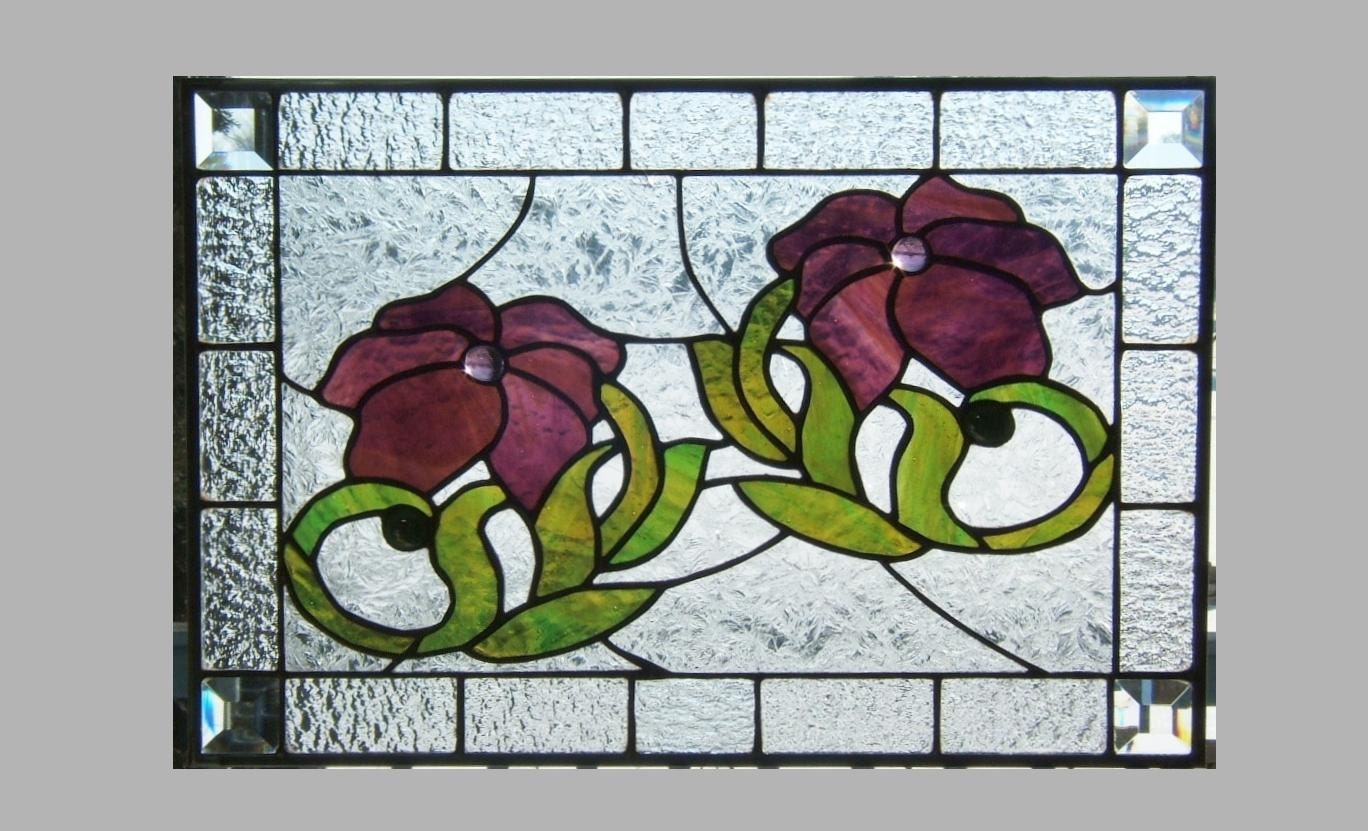 Beveled stained glass window panel Art Nouveau purple by SGHovel