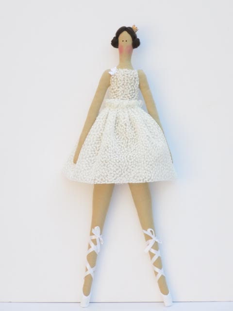 Fabric doll white ballerina princess cloth doll cute stuffed doll art doll brunette - gift for girls - HappyDollsByLesya