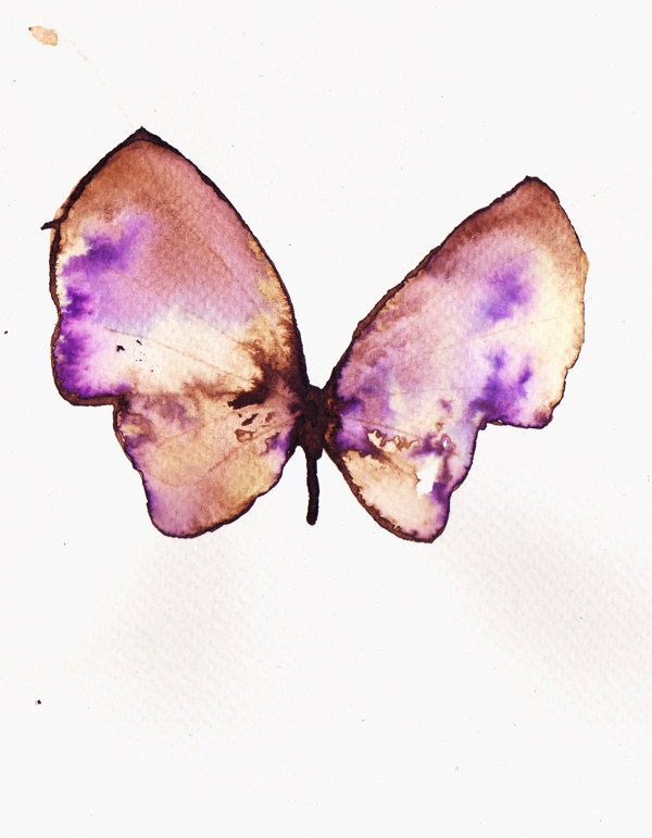 purple white gold and brown butterfly. original watercolour painting